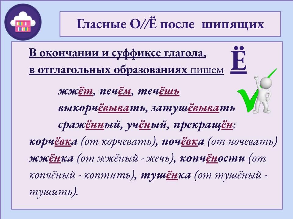 Гласные после шипящих в корне примеры