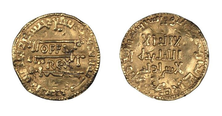 Эта английская монета была подражанием золотому динару арабского халифата который в свое время было раскинуто по всей земле и была мировой валютой.