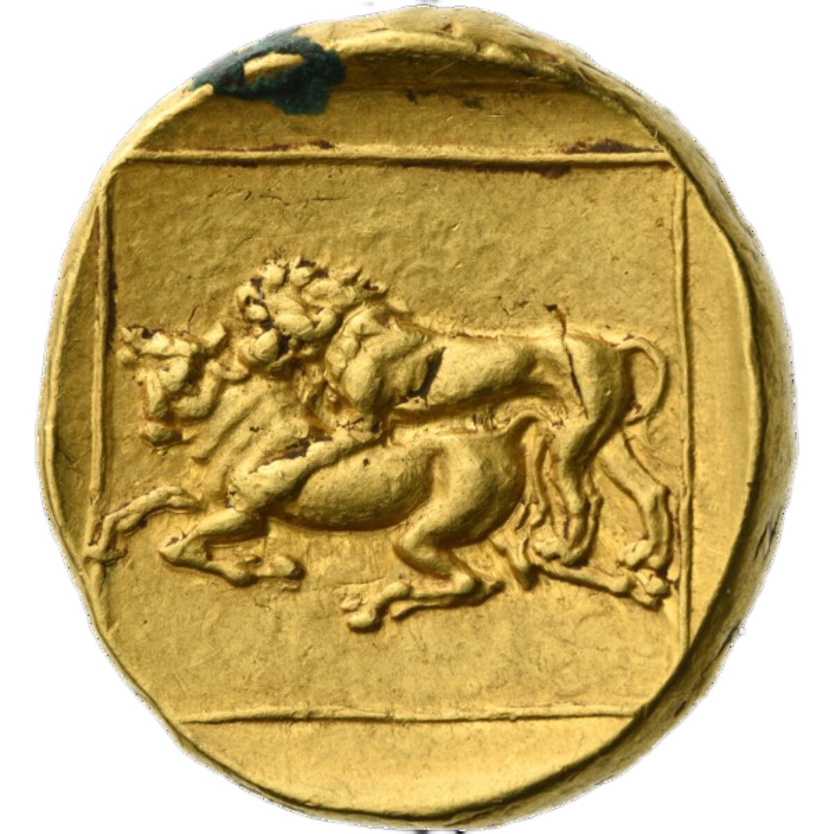 Двойной дарик (сюжет «терзание быка львом»). Ок 331-328 гг. до н.э. Вавилон