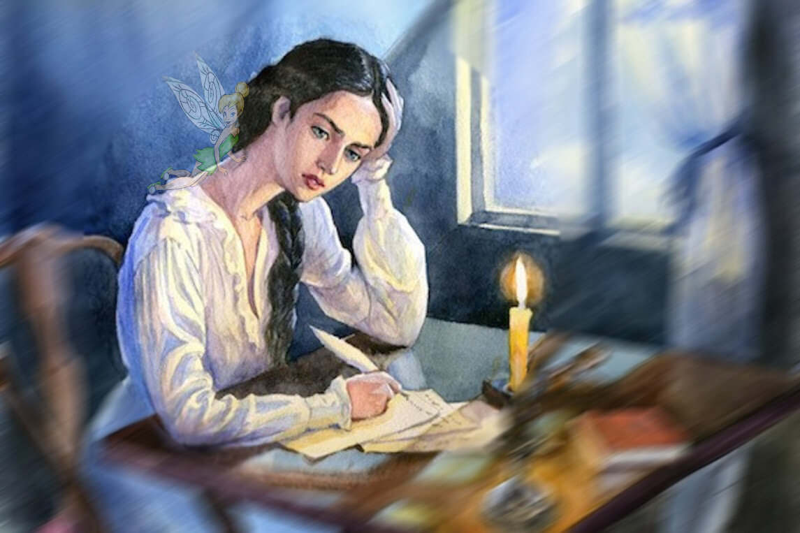 Девушка пишет стихи. Коллаж из сетевых файликов