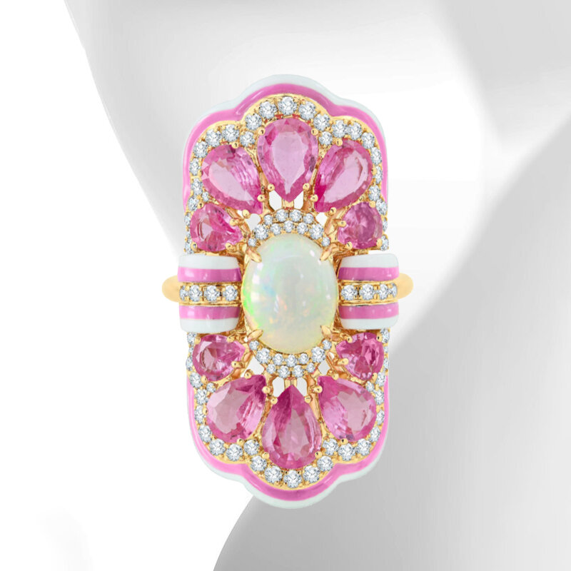 Кольцо Sutra Jewels Classic из розового золота с бриллиантами, розовыми сапфирами, опалами и керамикой