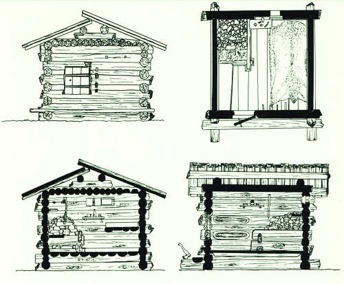 Схема лесной избы/ Ополовников А. В. Русское деревянное зодчество. 1983