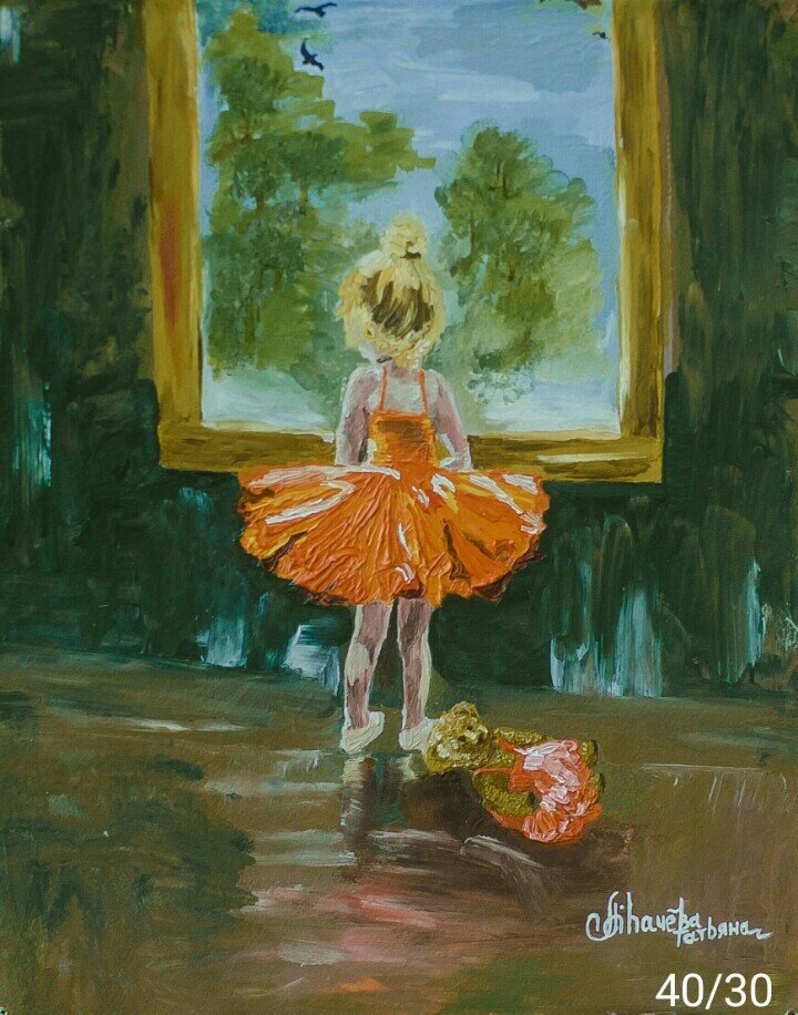 Девочка. Бумага натянута на оргалит