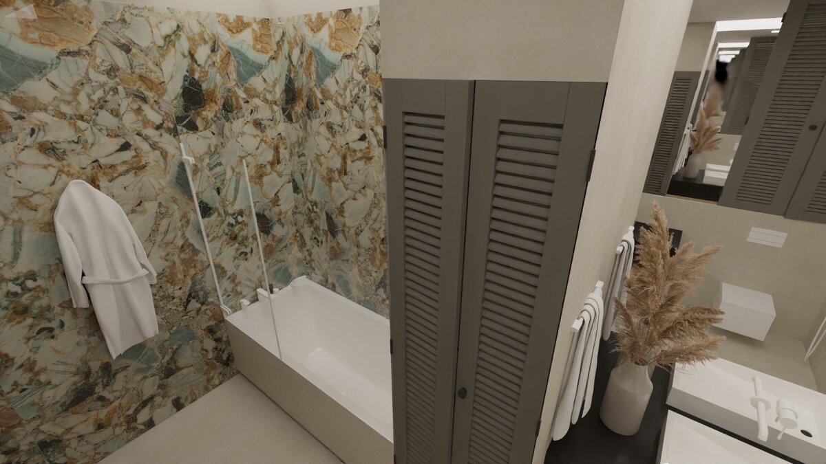 Зонирование с помощью широкоформатного керамогранита, проект«Дали Керамика»