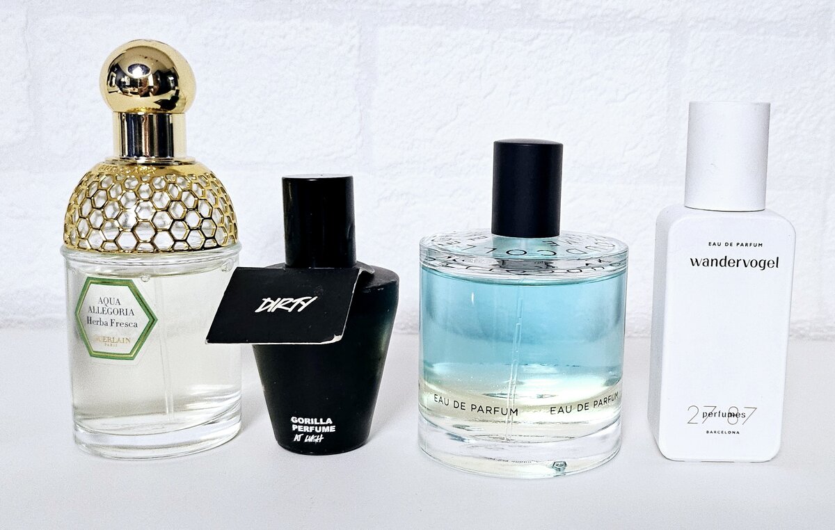 Слева на право: Guerlain Herba Fresca, LUSH DIRTY, Zarcoperfume Cloud Collection 2, 2787 Wandervogel.