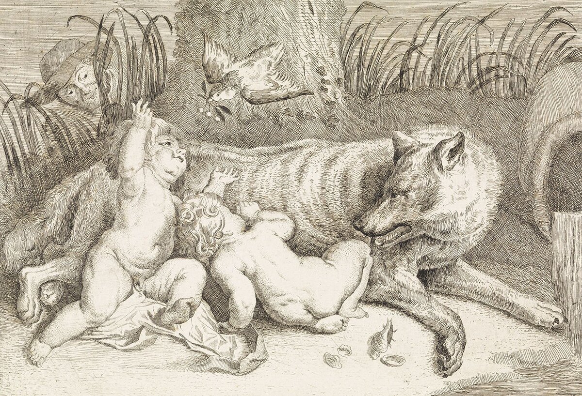 Ромул и Рем.  Филип Ламберт Йосеф Спрёйт. Гравюра. Вторая половина XVIII века