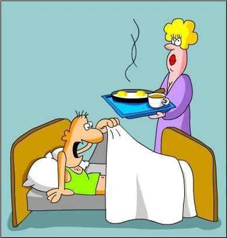 Веселые карикатуры. Карикатура с добрым утром. Завтрак в постель смешной. Завтрак в постель юмор.