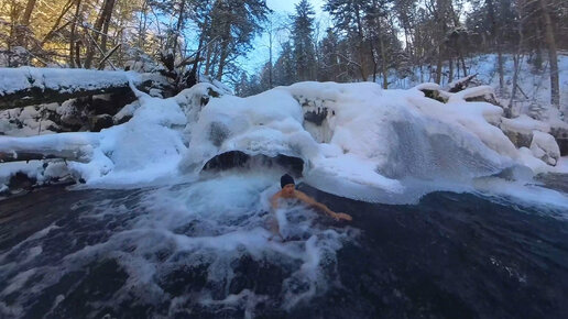 Зимние купания в Калининских водопадах (и красивый лес по пути)