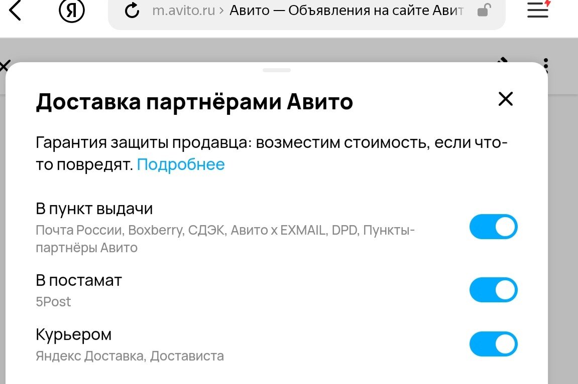 Виды Авито доставки