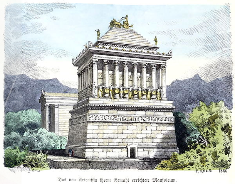 Το σχέδιο του τάφου του Μεγάλου Αλεξάνδρου φαίνεται να έχει δανειστεί από αυτό του βασιλιά Μαυσώλου της Αλικαρνασσού, ένα αναδημιουργημένο αντίγραφο του οποίου παρουσιάζεται εδώ.  Ανοιχτή πηγή