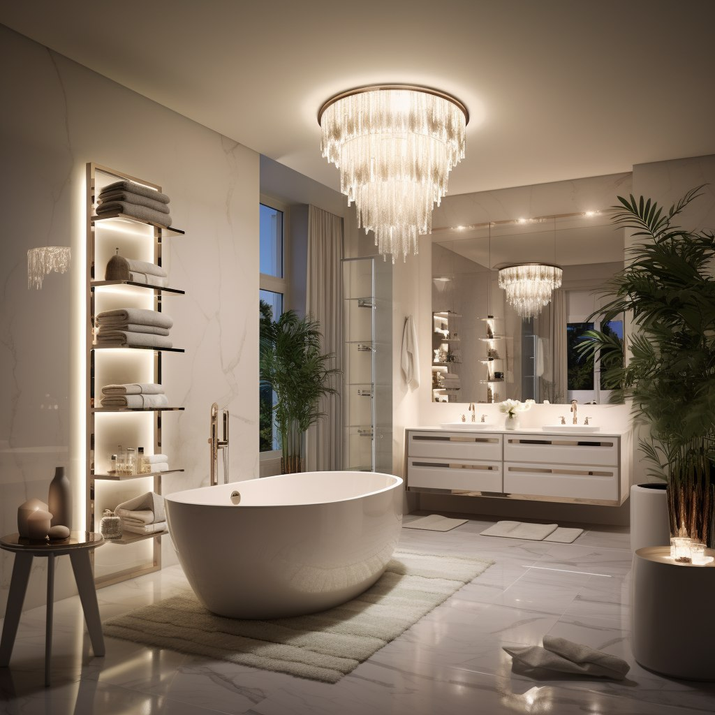 Несколько видов осветительных приборов в ванной комнате