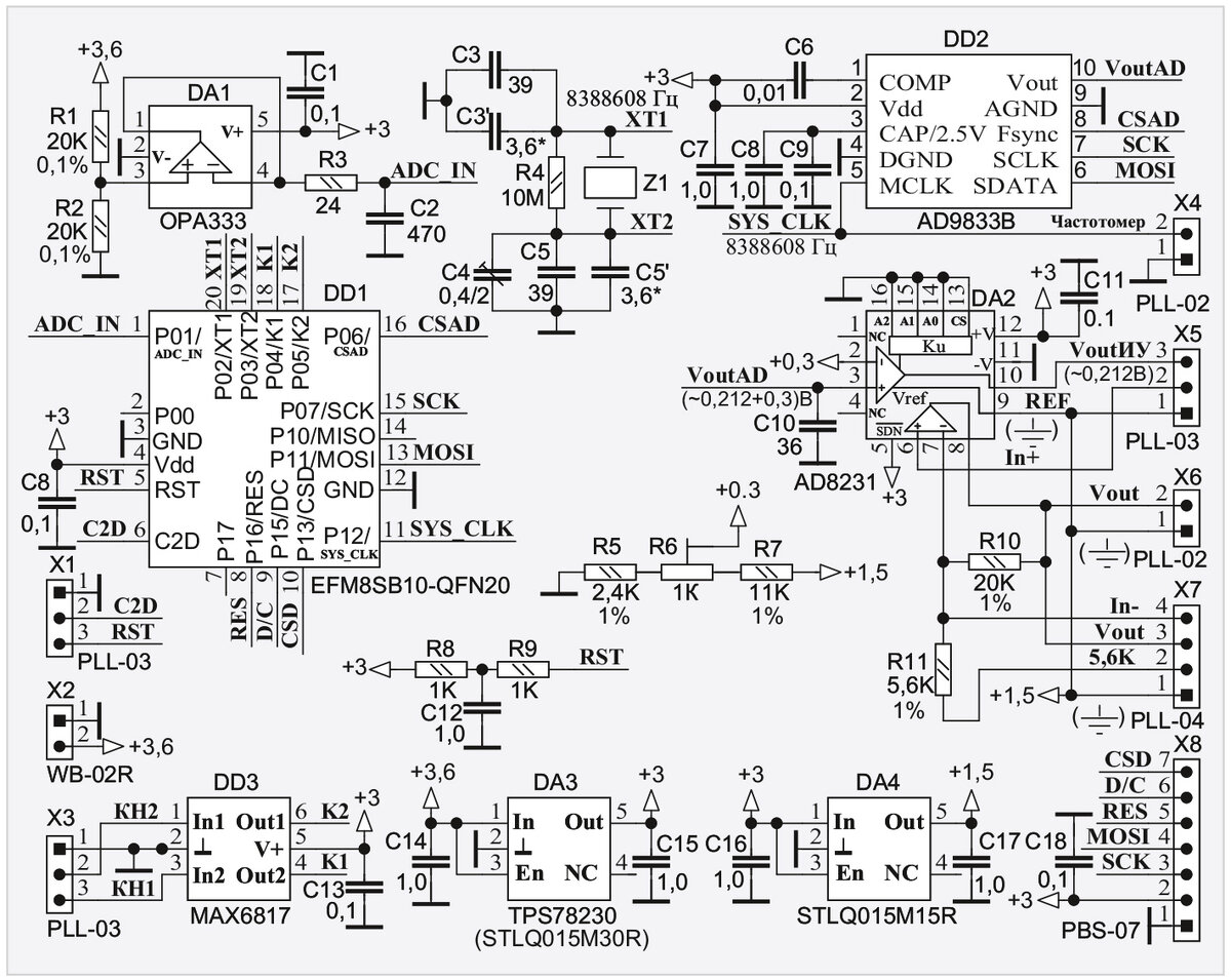 Рис. 1. Схема платы прибора