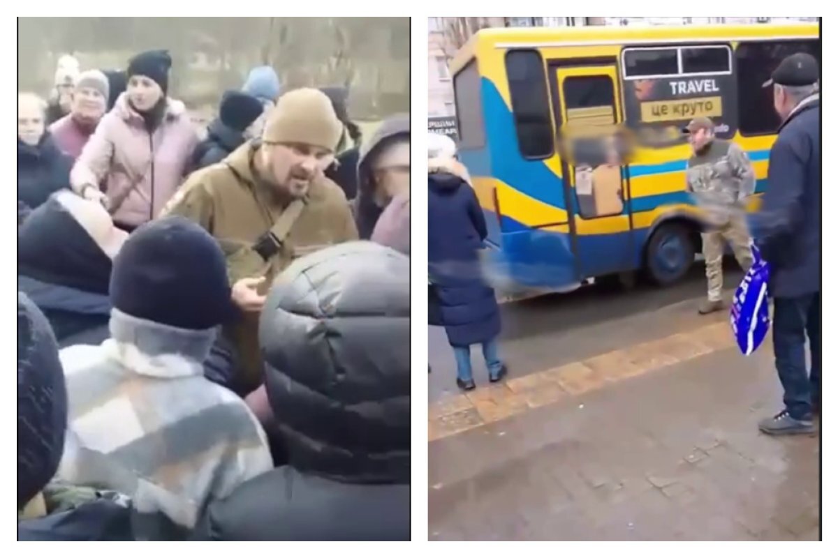    Женщины не пускают военкомов ТЦК в город, Ивано-Франковская обл. 2. Военком ТЦК кидается на женщин, Одесса.