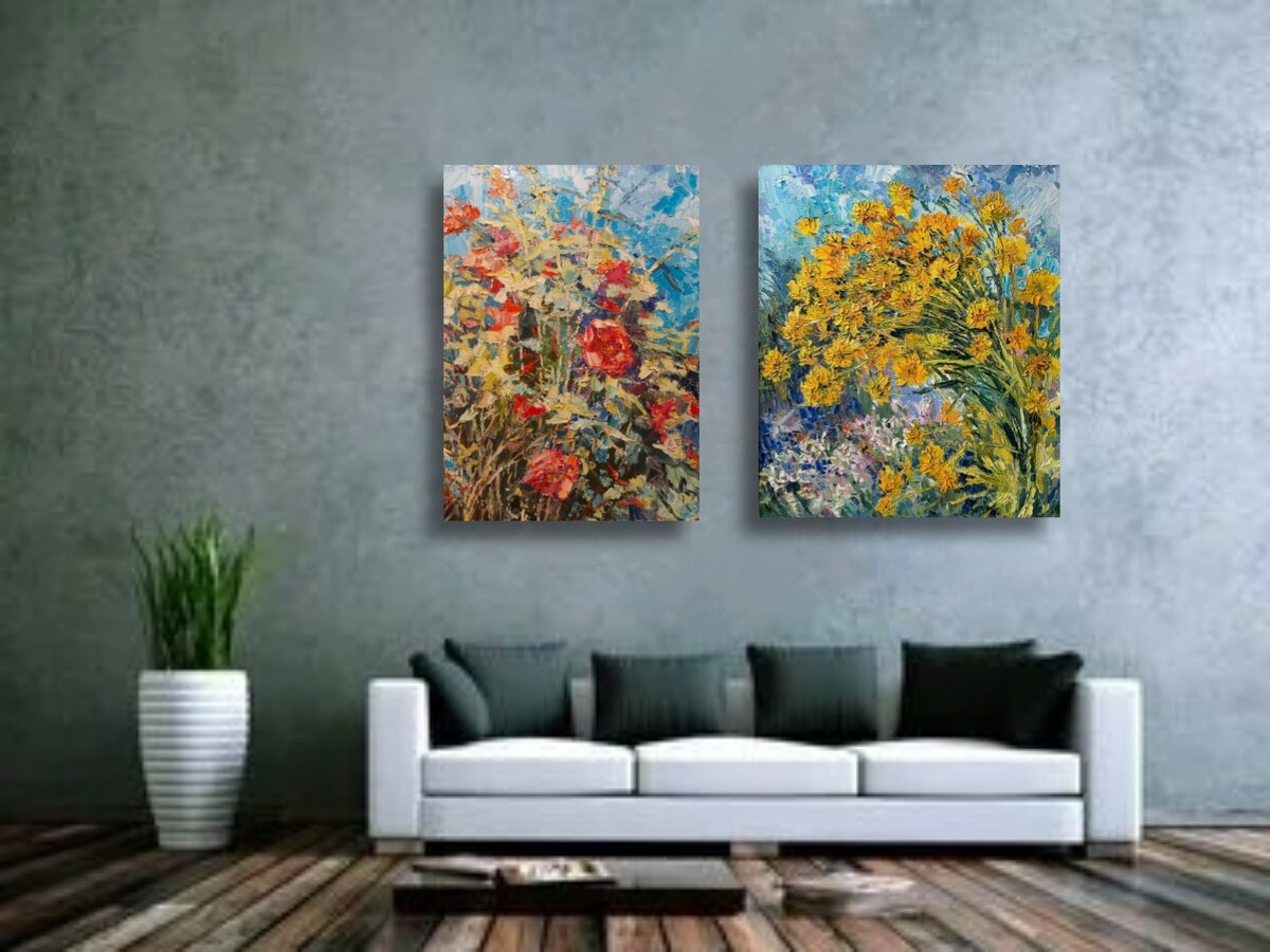 Живописные картины художника Ильи Золотухина в современных интерьерах.