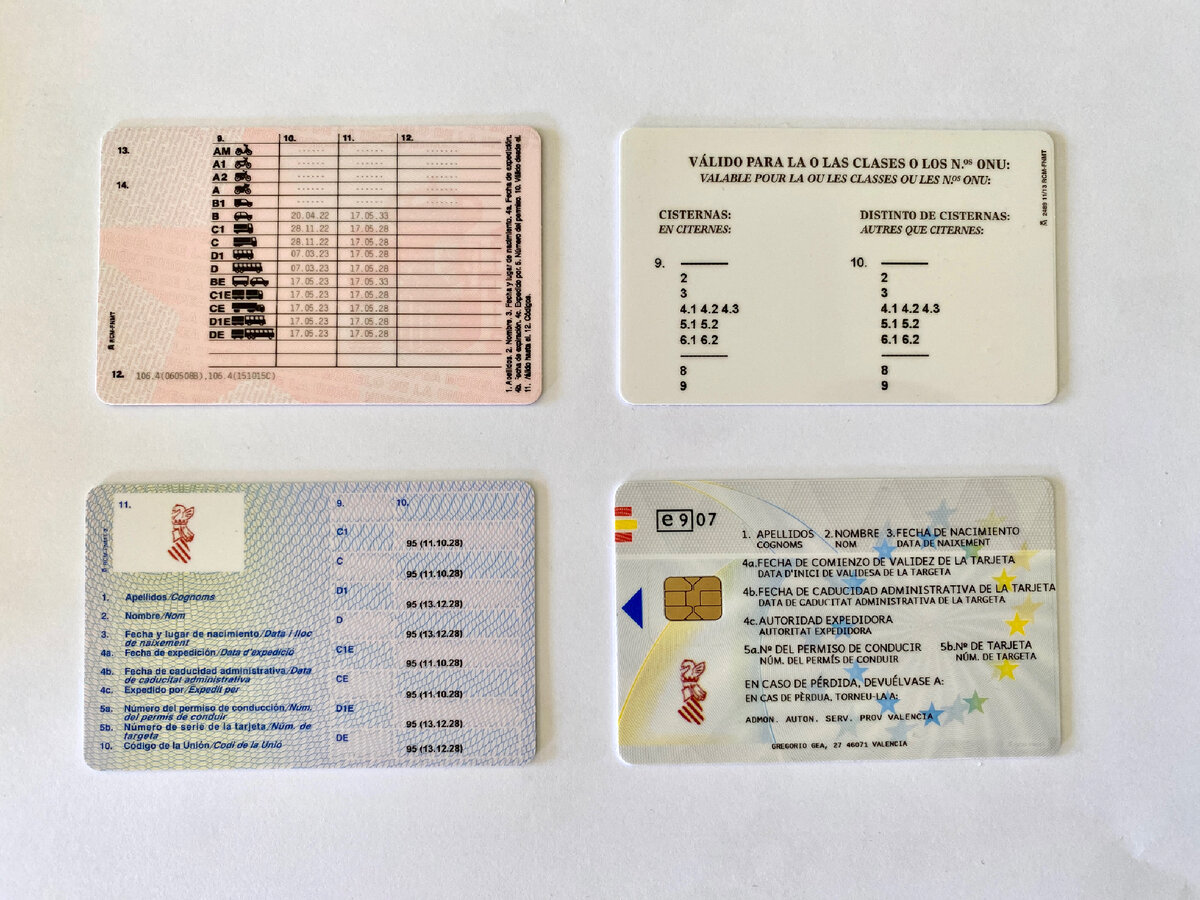 Мои документы, обратная сторона (водительские права, CAP код 95, опасные грузы и карта тахографа).