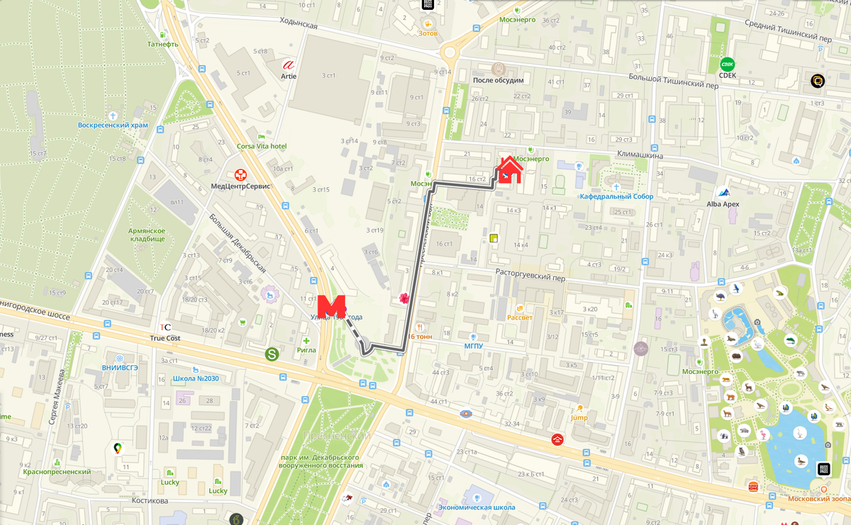 Ближайшая станция метро на карте рядом с ЖК «Климашкина 19»