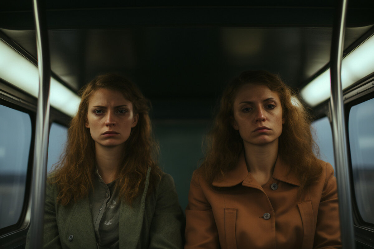 Две девушки в автобусе.