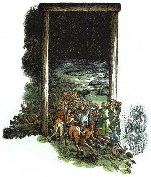 Дверь Хлева. Иллюстрация Паулины Бейнс к книге «Последняя битва». 1950-е годы