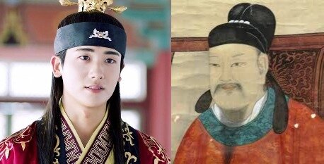 Ван Чинхын (слева - в дораме "Отряд Хваран", актер Пак Хен Шик; справа - историческое изображение)