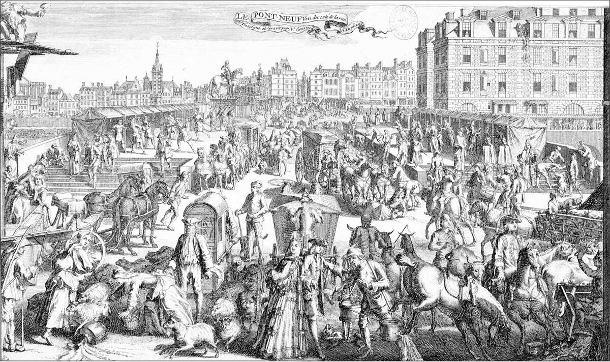 Николя Герар  всё-таки сделал гравюру :) Nicolas Guérard, Les Embarras pour la circulation, au Pont Neuf à Paris, XVII в..