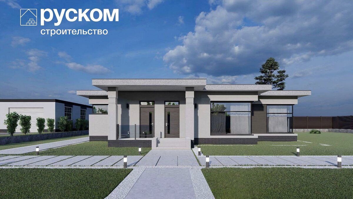 Одноэтажный дом из газобетона по проекту "Дача". РускомСтроительство