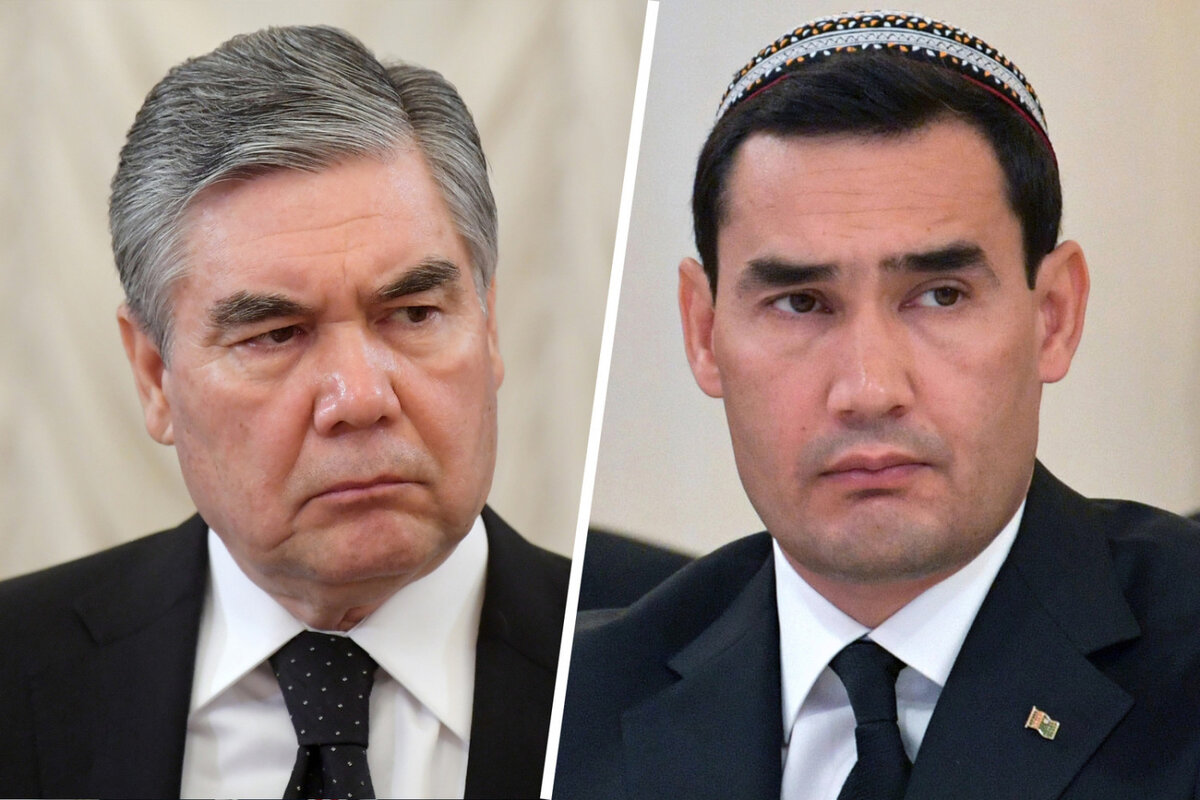 Бывший президент Туркменистана Гурбангулы Бердымухамедов (слева) и действующий президент страны Сердар Бердымухамедов.