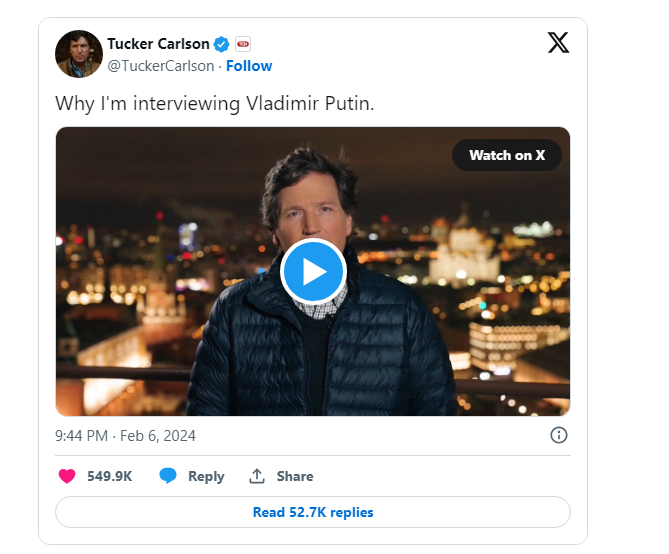 Что будет в интервью Такера Карлсона с Владимиром Путиным