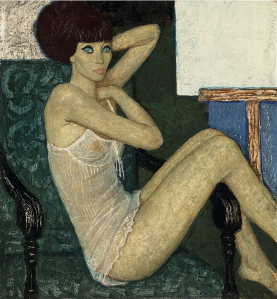 Картина художника Бела Цене /Czene Béla   (1911 - 1999) Венгрия под названием " Девушка в кресле "