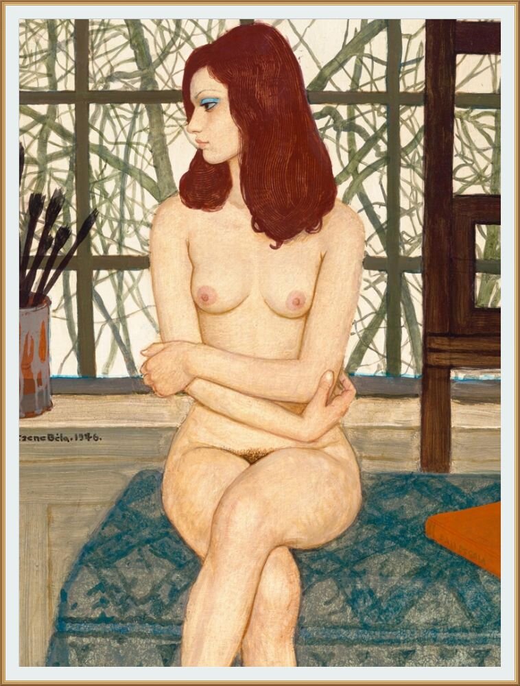 Картина художника Бела Цене /Czene Béla   (1911 - 1999) Венгрия под названием "Сидящая обнаженная "