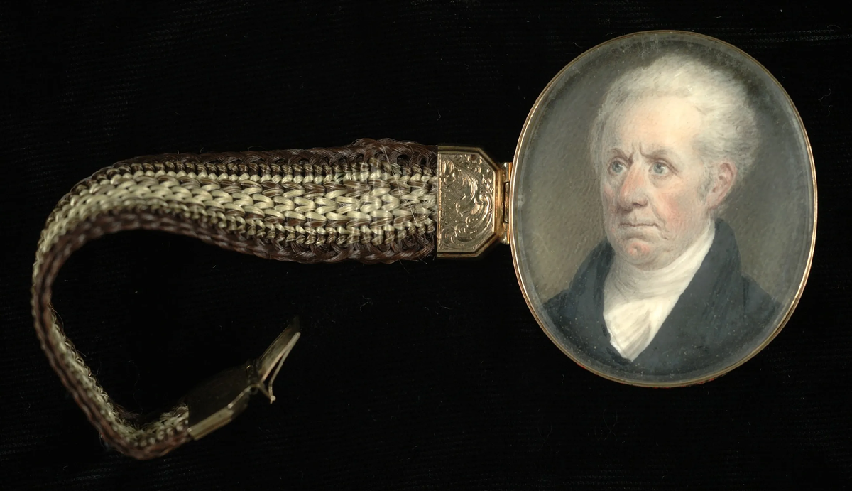 Сара Гудридж. Портрет Гилберта Стюарта. 1825-1827. Акварель, слоновая кость, человеческий волос. 4,8*4,1-см