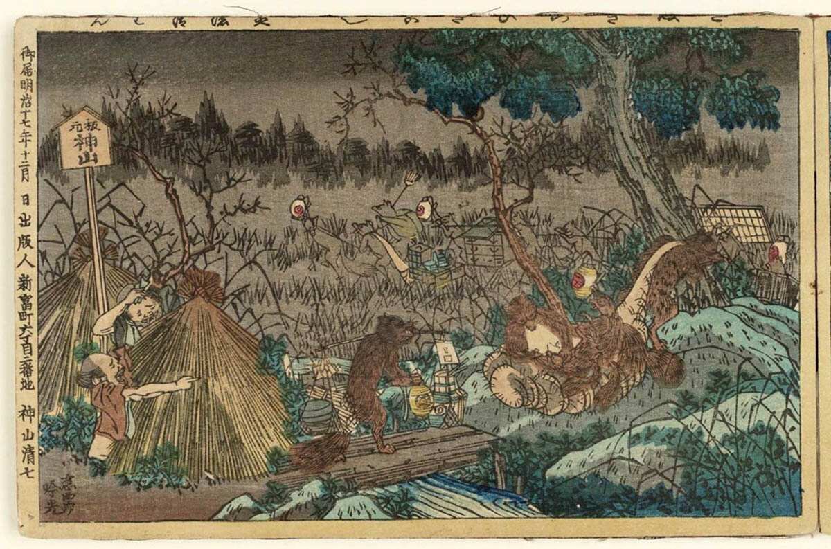 Переезд Тануки, автор Адачи Гинко, 1884 год, ukiyo-e.org