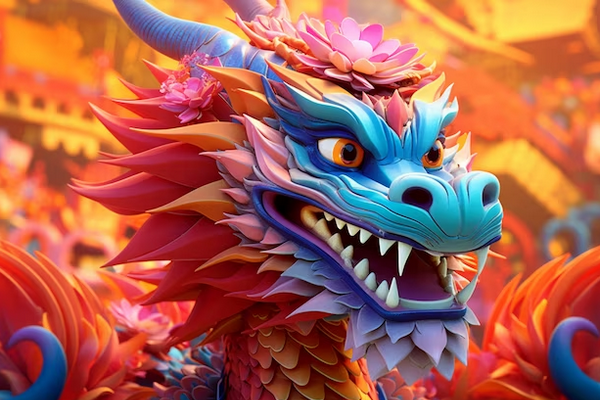Красивый и яркий дракон на 3D картинке создан искусственным интеллектом