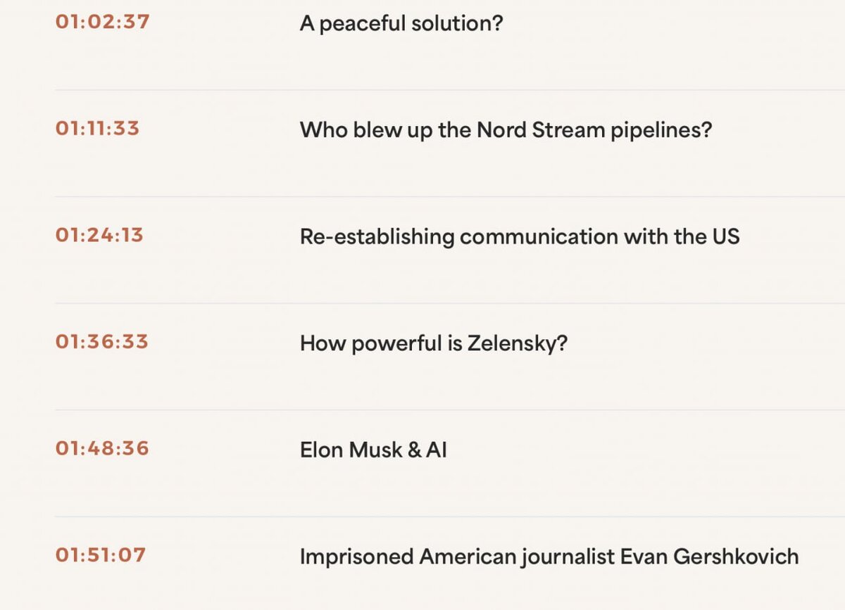 Главные темы интервью Владимира Путина Такеру Карлсону