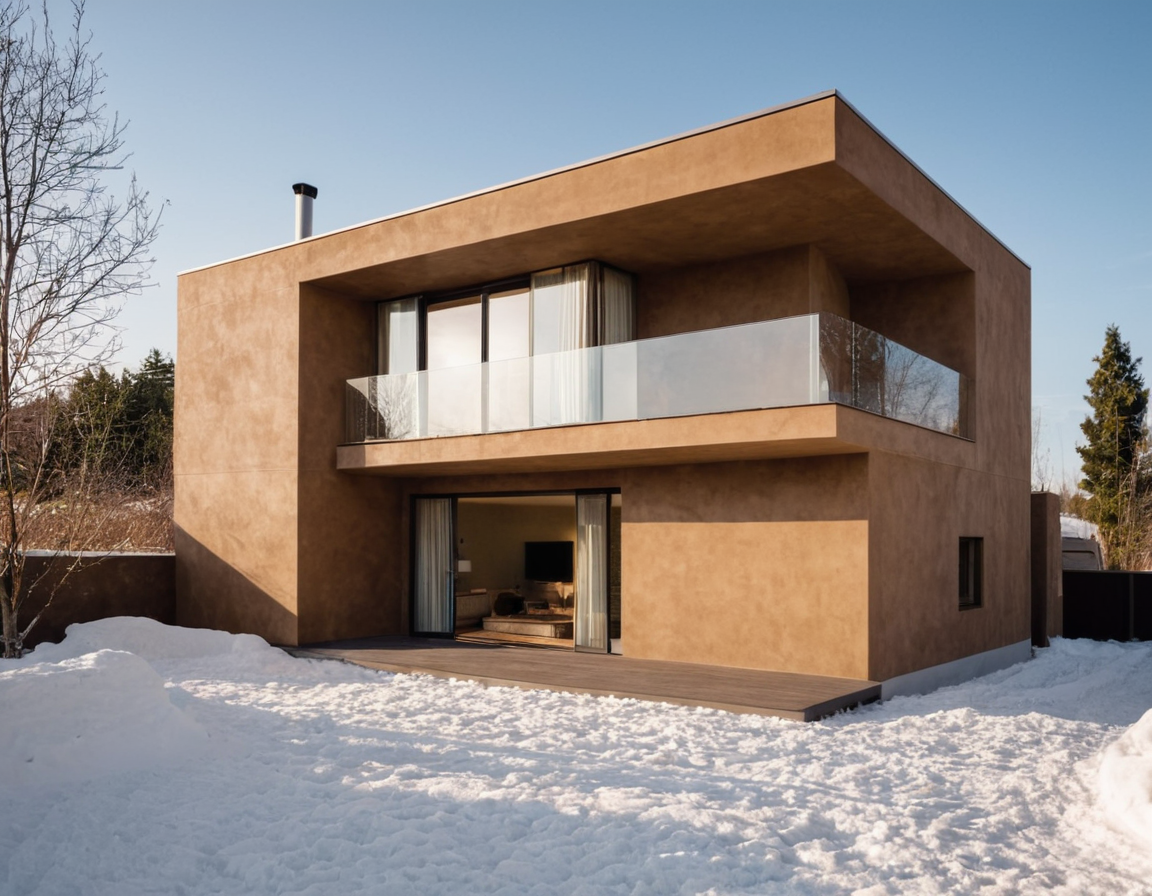 Дом зимой из микроцемента