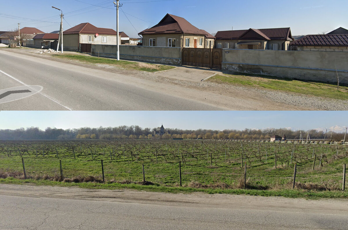 Источник Гугл-карты. Верхний кадр - Чёрная Речка, внизу - виноградники Шато-Эркен. Здесь выращивают Riesling, Chardonnay, Каберне-Совиньон, Aligote, Подарок Магарача, Concorde и др.