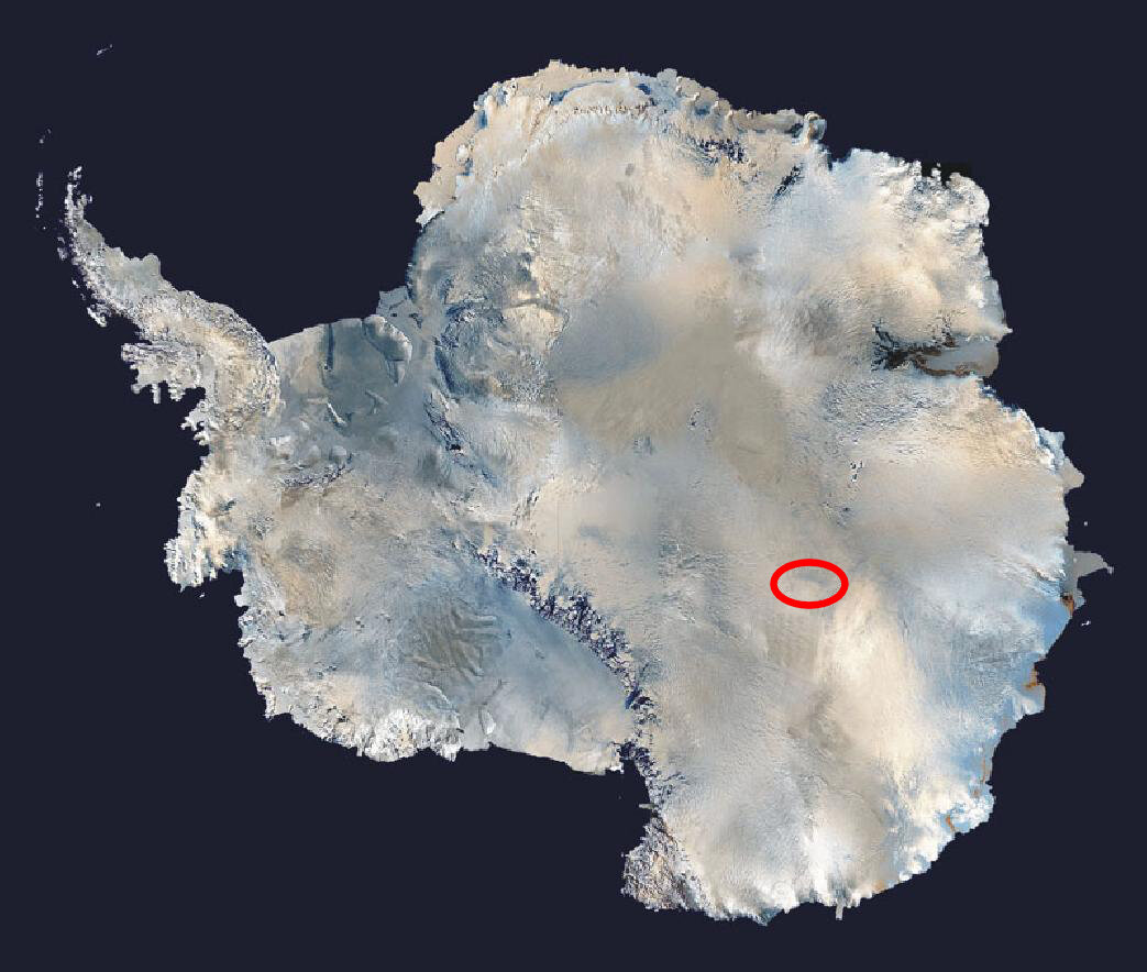 © NASA / public domain (Местоположение озера Восток, на окраине которого находится одноименная антарктическая станция)