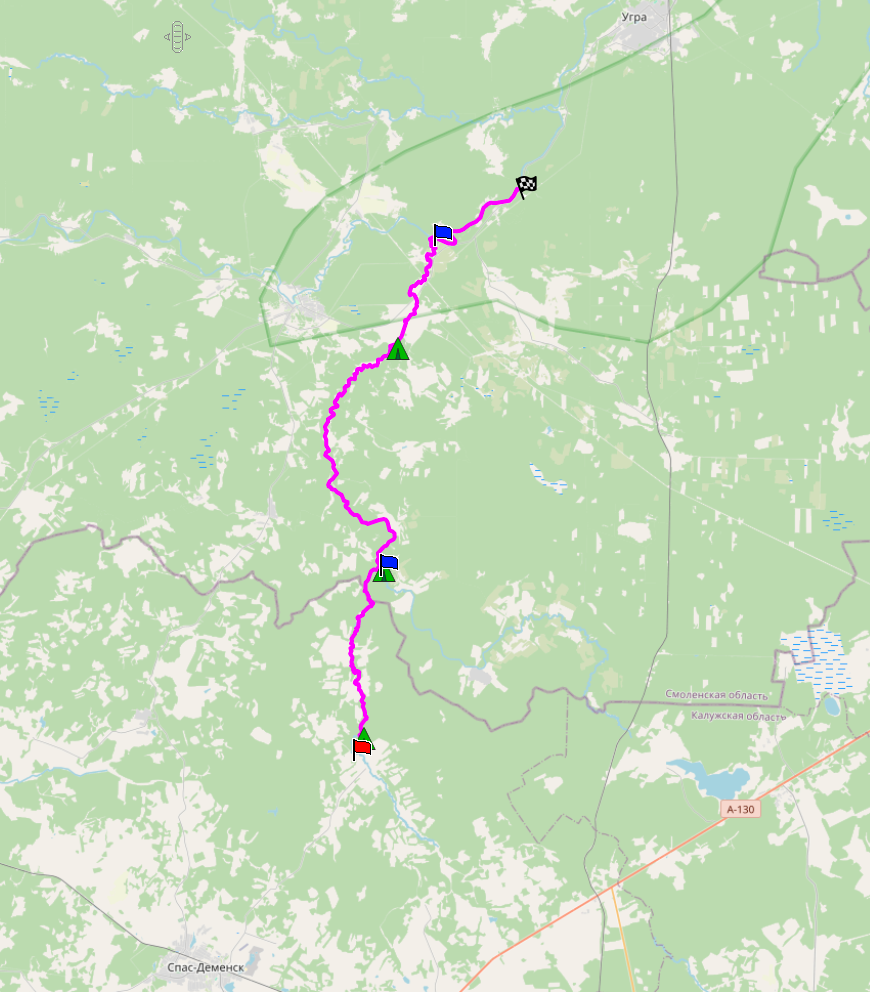 Сплав по рекам Малая Ворона, Ворона и Угра. Карта.