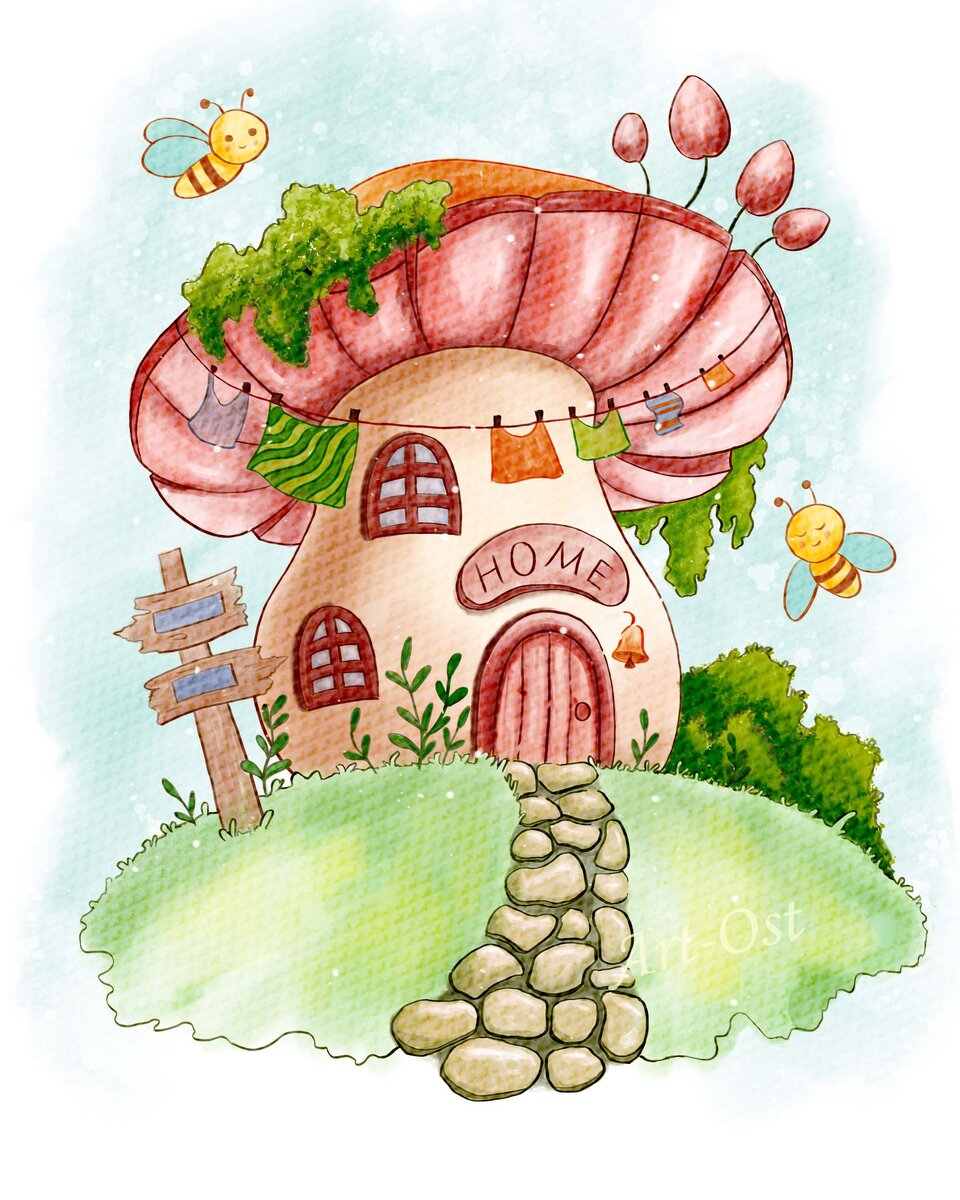 Иллюстрация  "Домик", автор Art-Ost по уроку Tatyworks