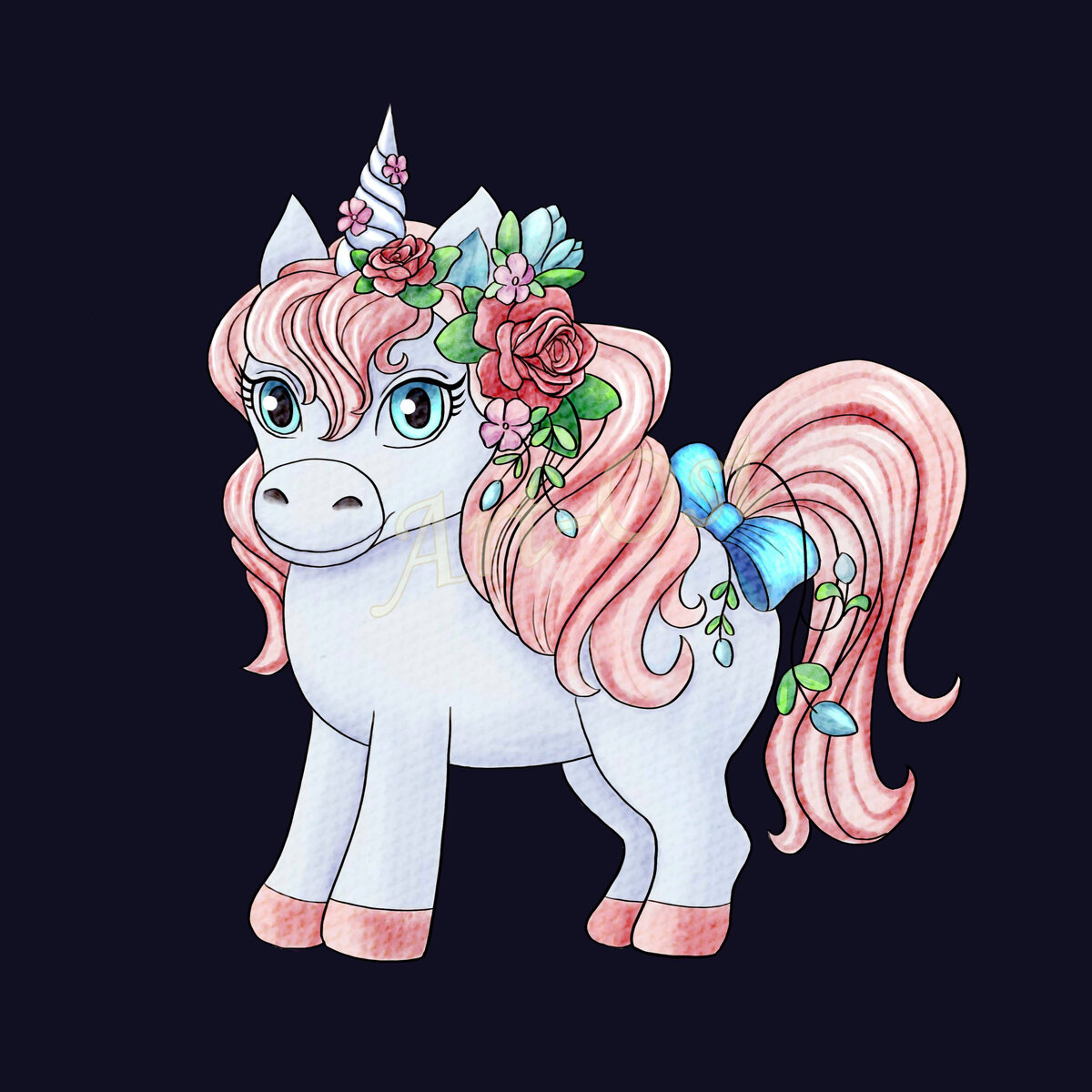 Иллюстрация "Единорог в цветах", автор Art-Ost