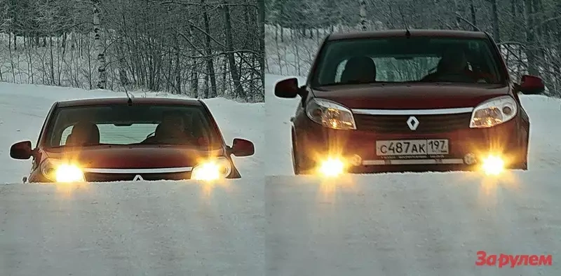 Разница в работе фар и противотуманок. Во втором случае встречный автомобиль на пригорке становится хорошо различим гораздо позже
