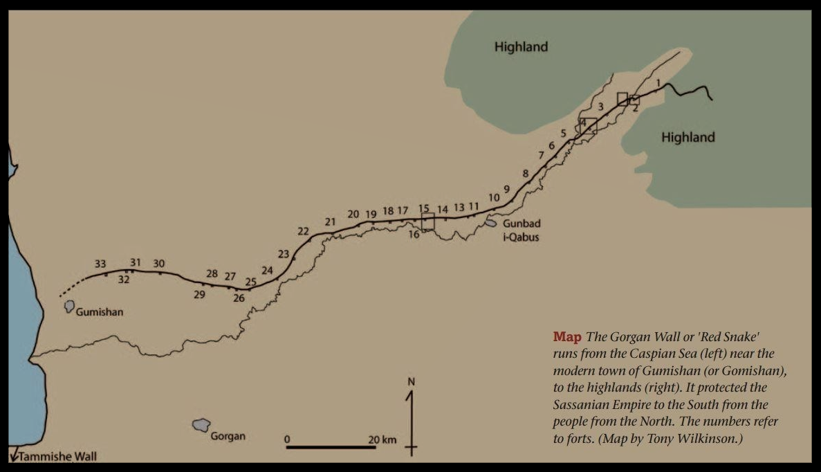 Протяженность стены от Каспийского моря до Пишамрских гор
