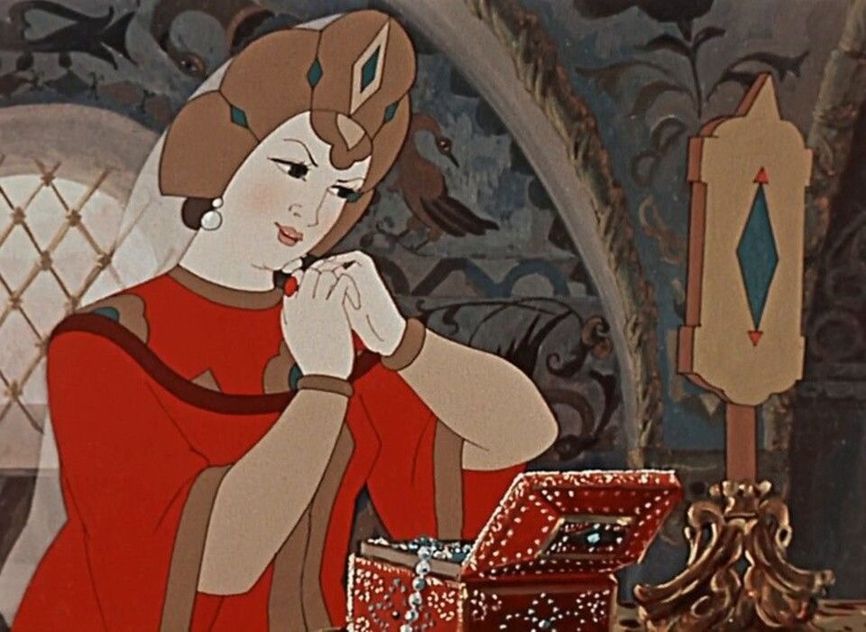 Кадр из мультфильма «Сказка, о мёртвой царевне и семи богатырях» 1951г. Режиссер:  Иван Иванов-Вано. Оператор: Николай Воинов. Композитор: Юрий Никольский.