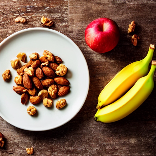 Банан и орехи с яблоком