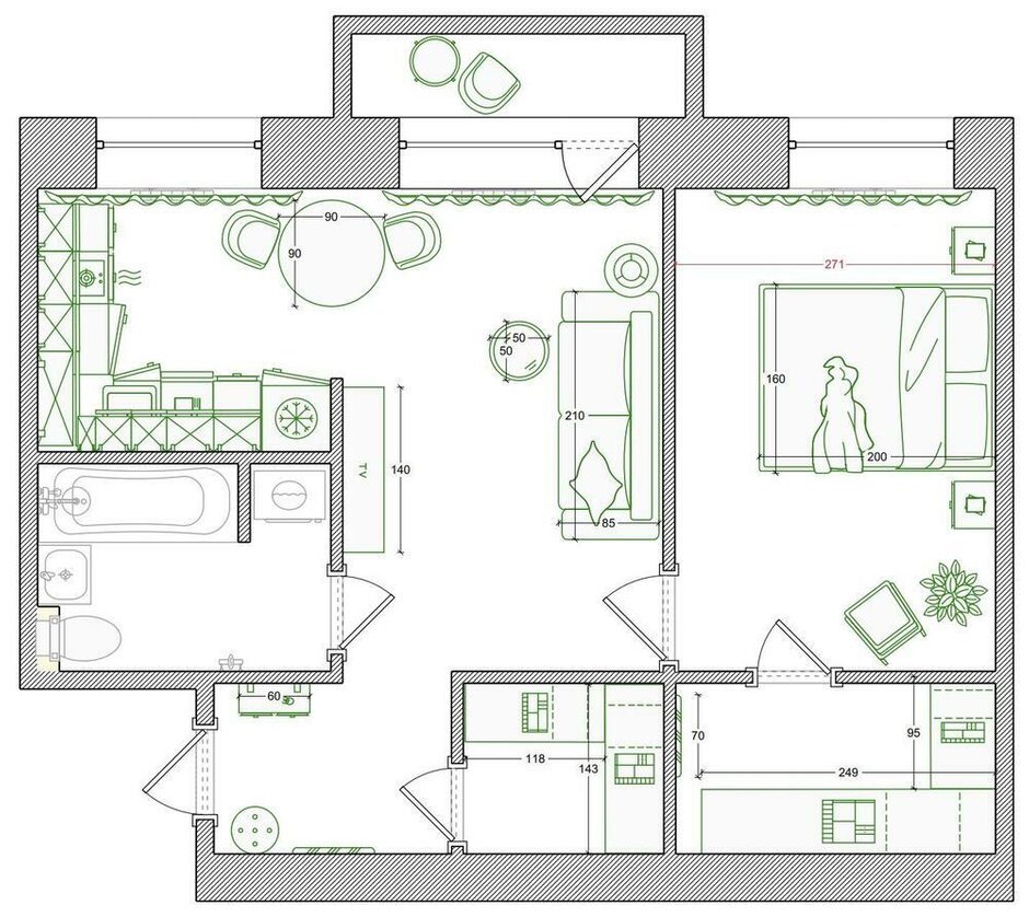 Стильная переделка двухкомнатной квартиры 43 м² | INMYROOM | Дзен