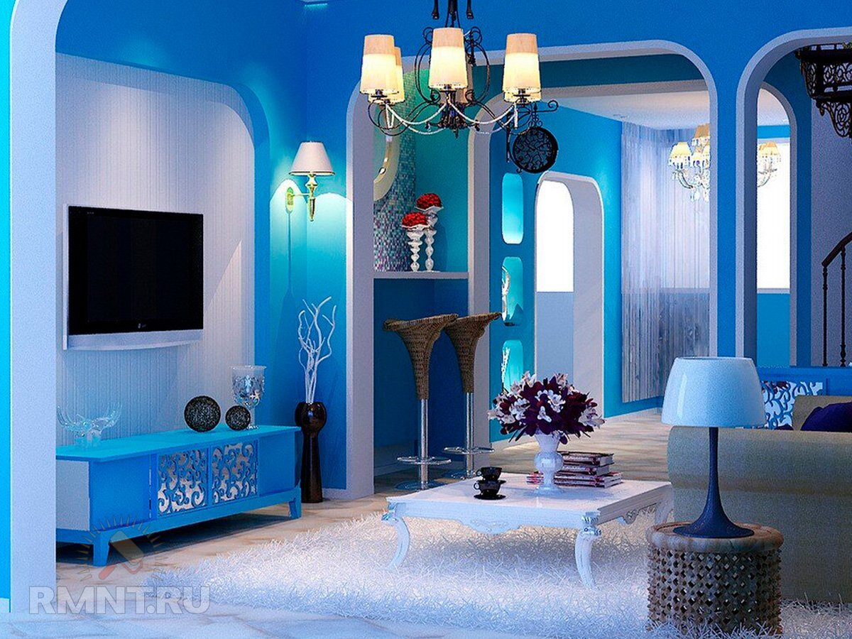 Красивые синие комнаты. Интерьер в голубых тонах. Интерьер гостиной в синих тонах. Синий цвет в интерьере. Сине голубой интерьер.