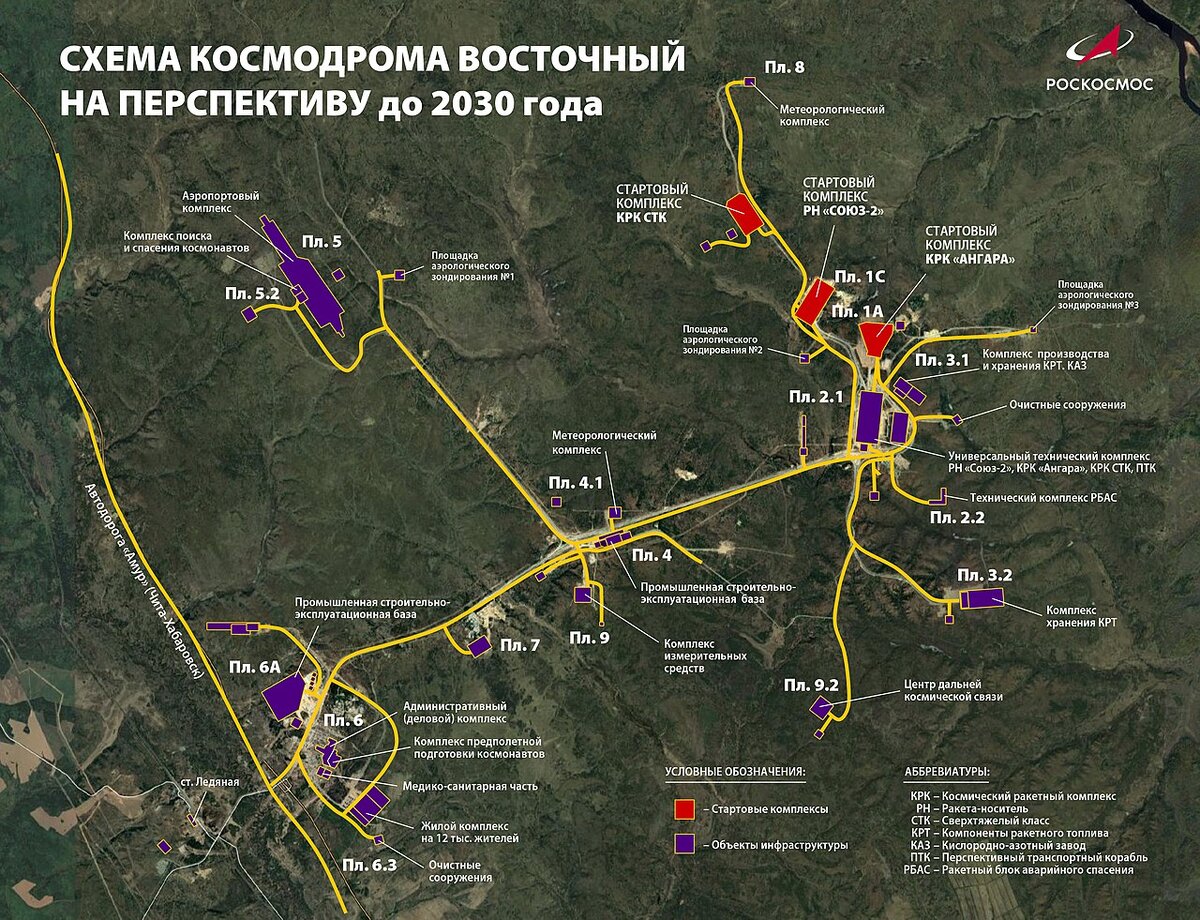 Схема космодрома "Восточный". Взято с сайта "Роскосмоса".
