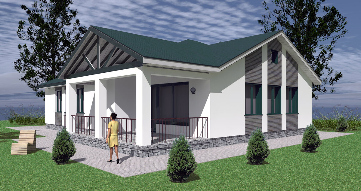 одноэтажный дом с большой террасой. проект fh75. одноэтажный дом 120кв с террасой. тамак бавария 109. одноэтажный дом 120кв с террасой проект.