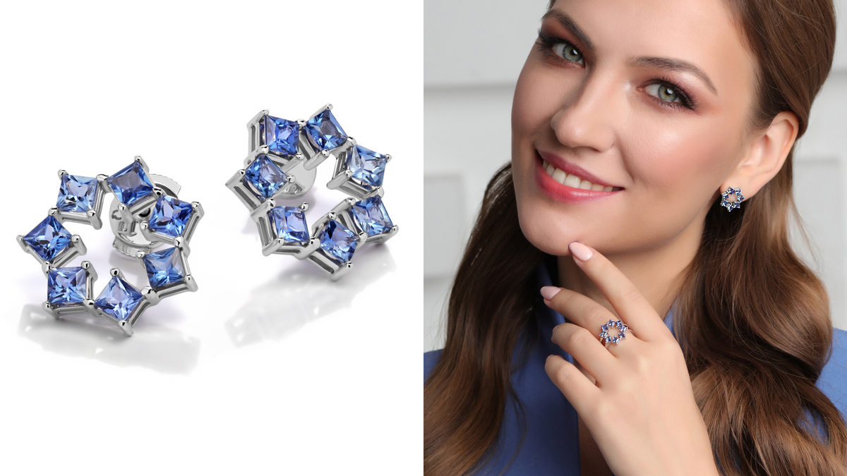 Серьги и кольцо SIDERA с голубыми сапфирами, OLGA SHATROVA