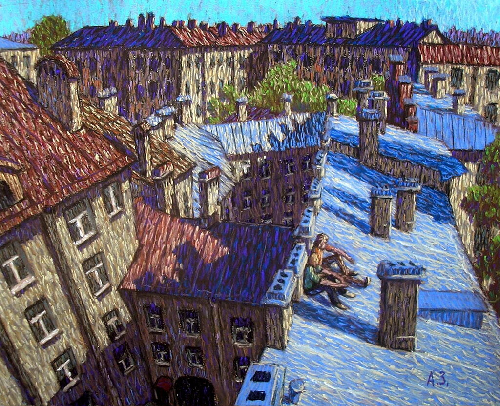 Крыши. Бумага, пастель