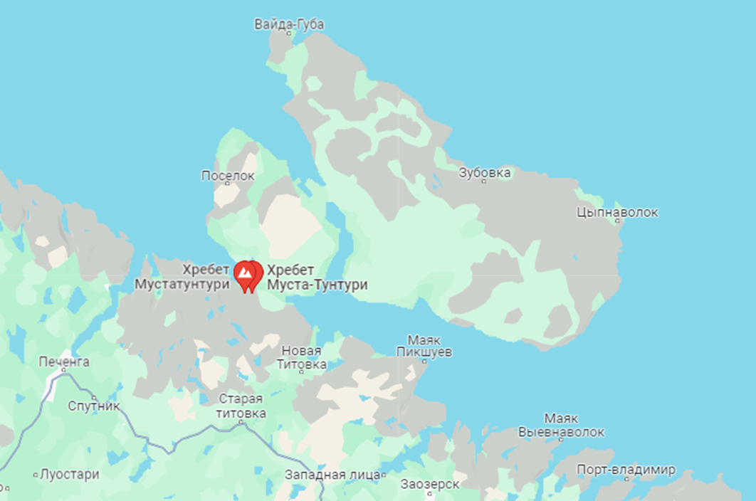 Расположение хребта Муста-Тунтури. Google.Maps